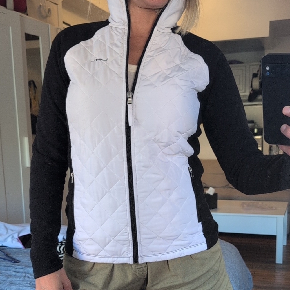 L-RL Ralph Lauren Black and White Ski Jacket with Quilted Design